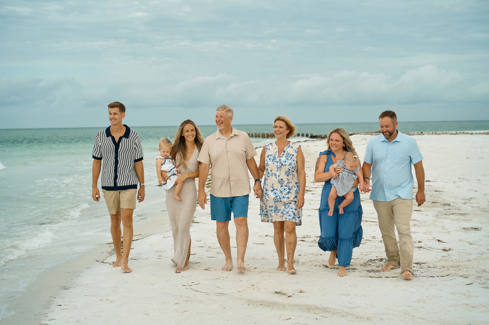 Three generations of one family walking the tide line together